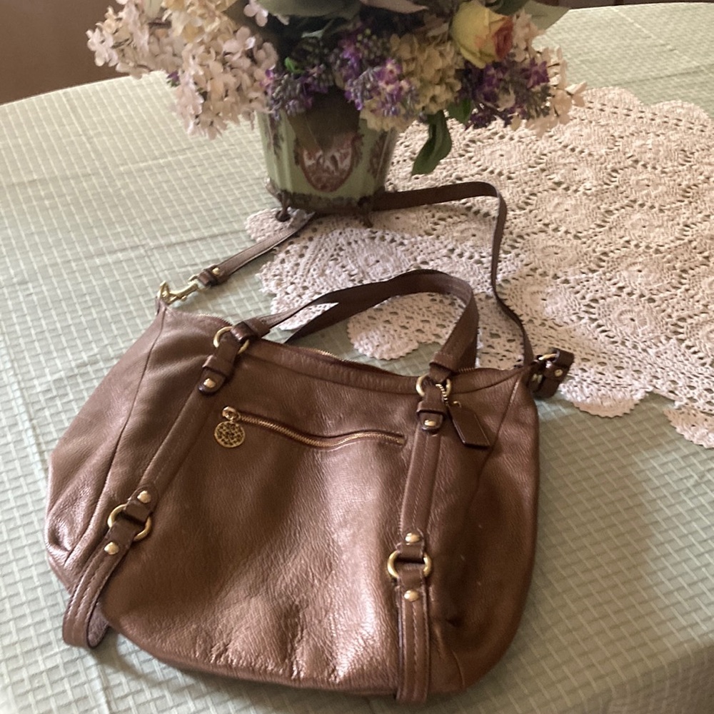 Coach Brown Shoulder Bag with Polished Leather Finish